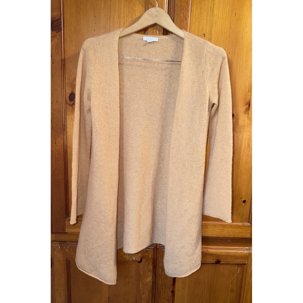 Garnet Hill Cashmere Sweater Women's XS Camel Knit Open Front Cardigan Wool